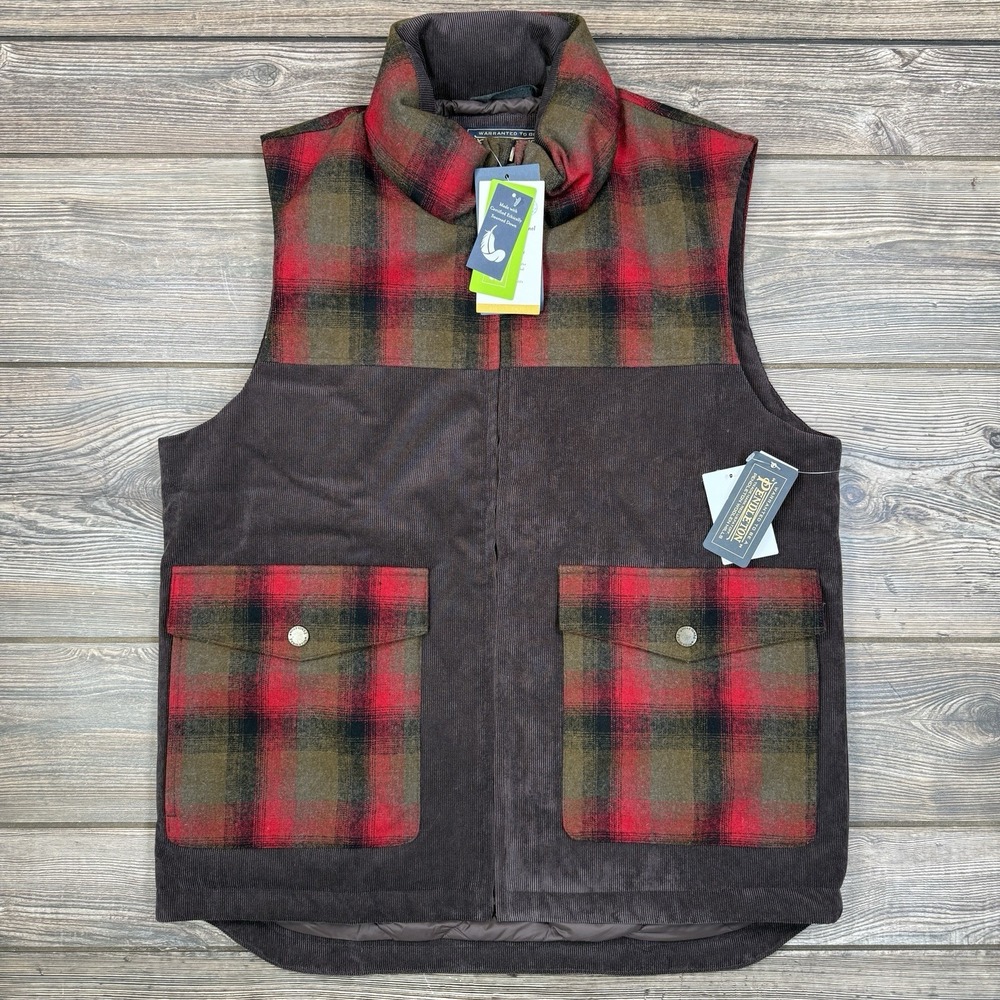 Pendleton Black Hills Down Fill Wool Corduroy Vest Plaid‎ MEDIUM NWT Red Olive